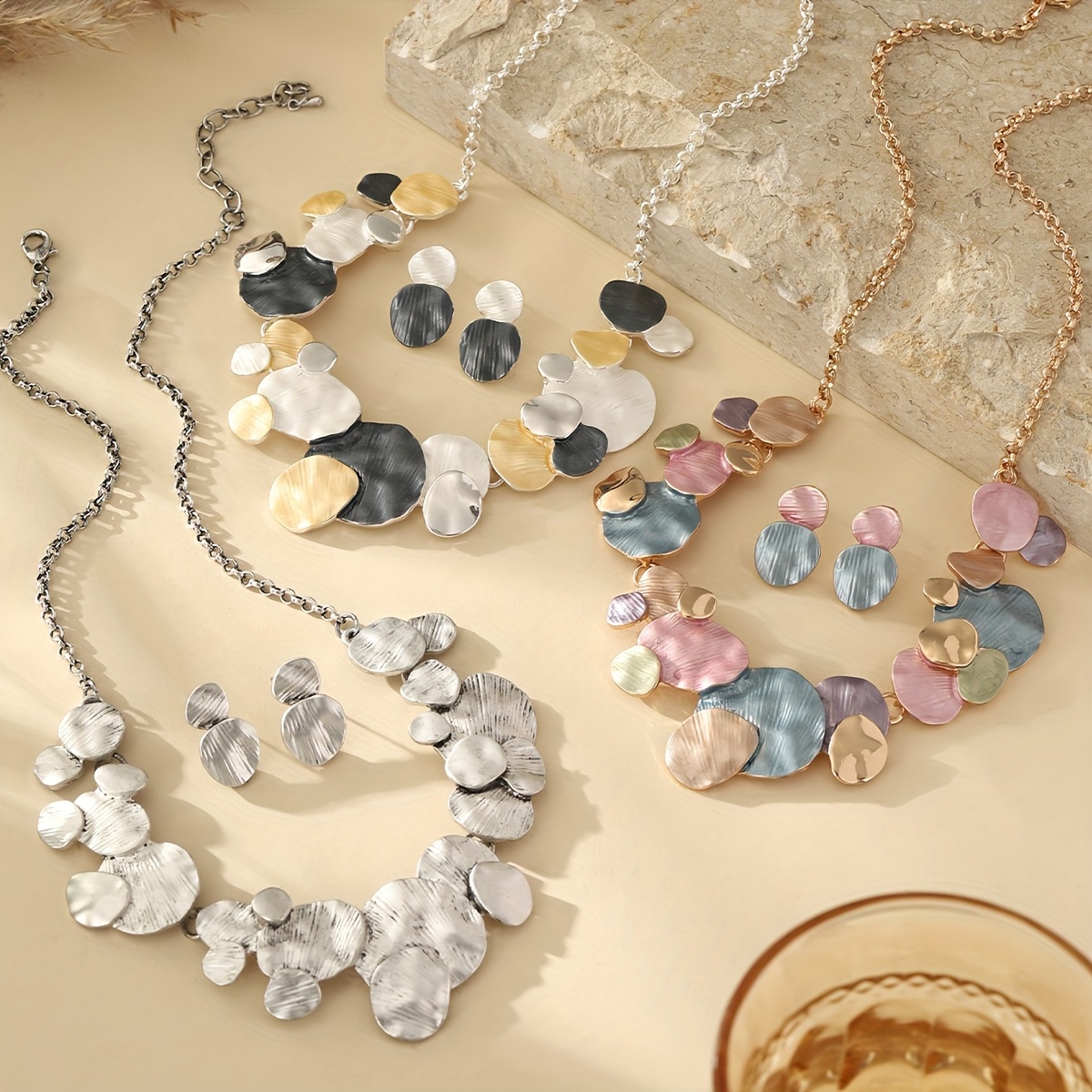 Colorful Enamel Geometric Round Jewelry Set